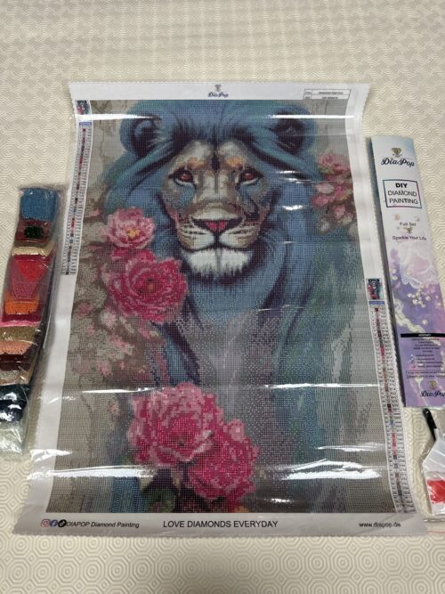 Blauer Löwe in Rosen - Eckige AB Steine - 40x60cm - 50 Farben – Bild 2