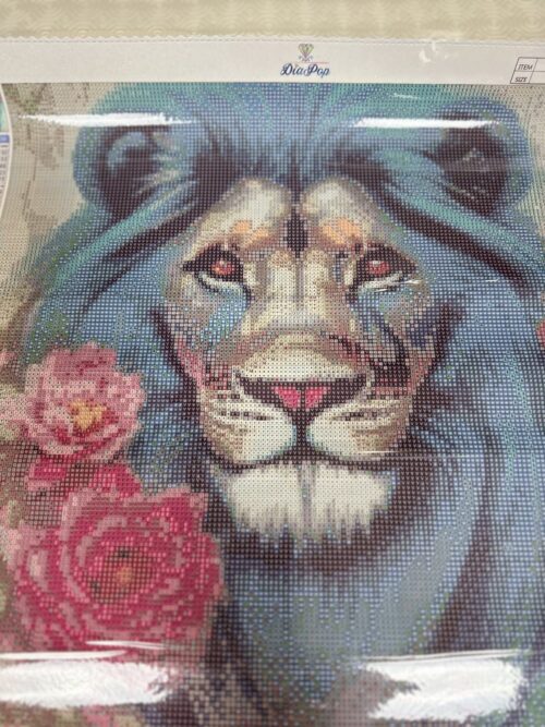 Blauer Löwe in Rosen - Eckige AB Steine - 40x60cm - 50 Farben – Bild 4