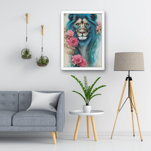 Blauer Löwe in Rosen - Eckige AB Steine - 40x60cm - 50 Farben – Bild 10