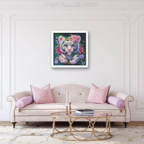 Weißer verblumter Babytiger - Eckige AB Steine - 50x50cm - 50 Farben – Bild 9