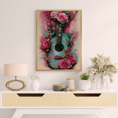 Blaue Gitarre in Rosen - Eckige AB Steine - 40x60cm - 50 Farben – Bild 8