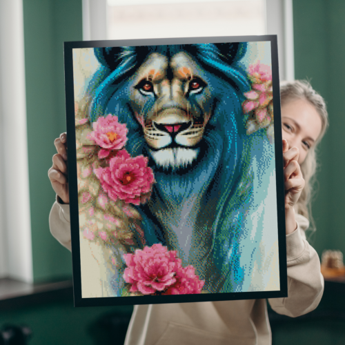 Blauer Löwe in Rosen - Eckige AB Steine - 40x60cm - 50 Farben – Bild 8