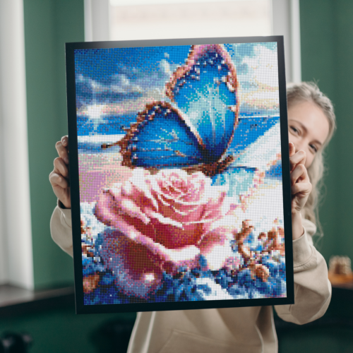 Blauer Schmetterling am Meer - Eckige AB Steine - 40x65cm - 55 Farben – Bild 7