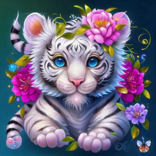 Weißer verblumter Babytiger - Eckige AB Steine - 50x50cm - 50 Farben