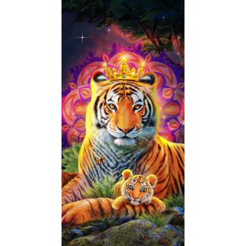 Mama und Baby Tiger mit Krone - Eckige AB Steine - 40x80cm - 60 Farben