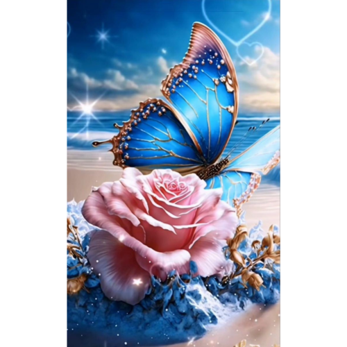 Blauer Schmetterling am Meer - Eckige AB Steine - 40x65cm - 55 Farben