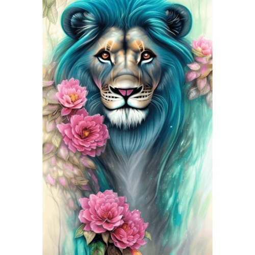 Blauer Löwe in Rosen - Eckige AB Steine - 40x60cm - 50 Farben
