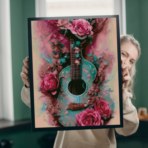 Blaue Gitarre in Rosen - Eckige AB Steine - 40x60cm - 50 Farben – Bild 7
