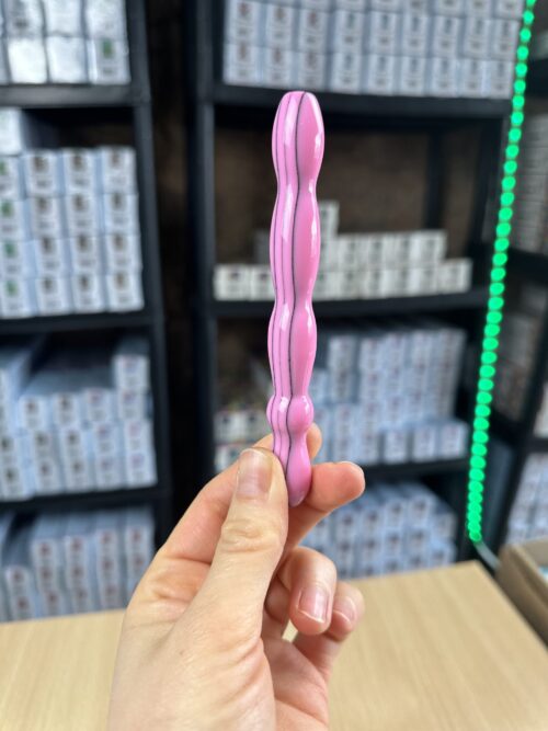 Ergo Stift "Pink Schwarz gestriffen" - 11 Metallaufsätze