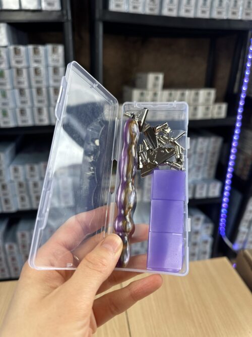 Ergo Stift "Lila Grau gestriffen" - 11 Metallaufsätze – Bild 2