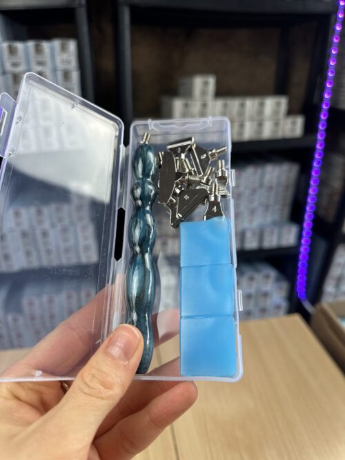 Ergo Stift "Blau Schwarz gestriffen" - 11 Metallaufsätze – Bild 2