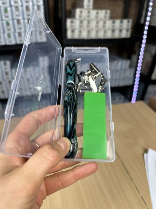 Ergo Stift "Wellen Petrol Grün Schwarz" - 6 Metallaufsätze – Bild 3
