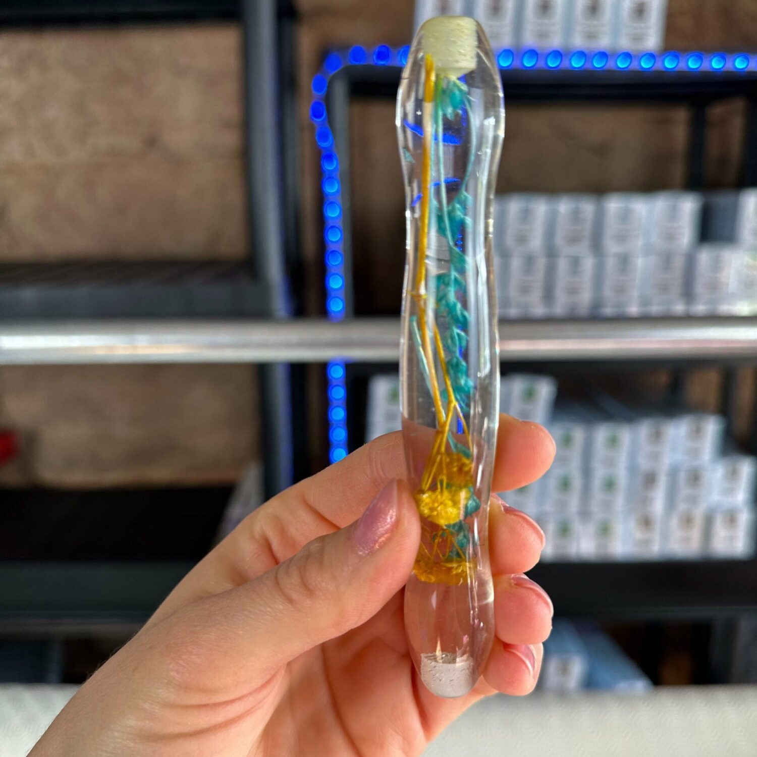 Ergo Stift "Blumen Gelb Blau" - 6 Plastikaufsätze