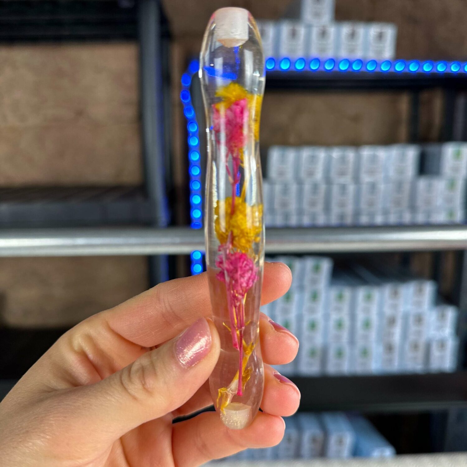 Ergo Stift "Blumen Gelb Pink" - 6 Plastikaufsätze