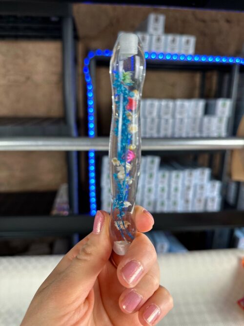 Ergo Stift "Blumen Blau Pink" - 6 Plastikaufsätze