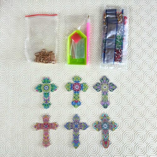 DIY Diamond Painting Schlüsselanhänger - Kreuz - 6 Stück - beidseitig paintbar – Bild 2