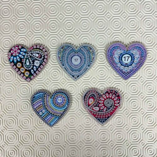 DIY Diamond Painting Schlüsselanhänger - Herzen 1 - 5 Stück - beidseitig paintbar – Bild 3