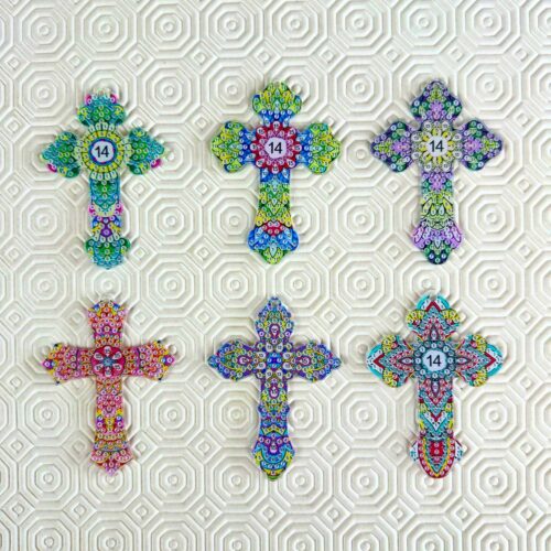 DIY Diamond Painting Schlüsselanhänger - Kreuz - 6 Stück - beidseitig paintbar – Bild 3
