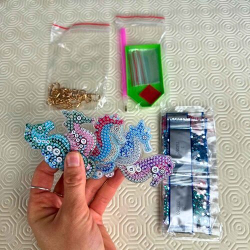 DIY Diamond Painting Schlüsselanhänger - Seepferdchen - 5 Stück - beidseitig paintbar – Bild 4