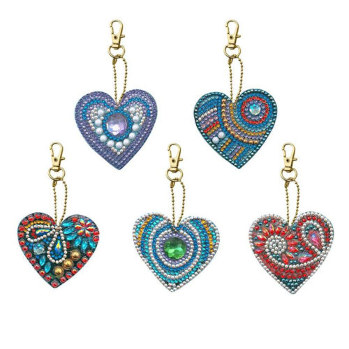 DIY Diamond Painting Schlüsselanhänger - Herzen 1 - 5 Stück - beidseitig paintbar