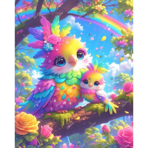 Bex Ai Art - Rainbow Bird - 40x50cm - Eckige Harzsteine