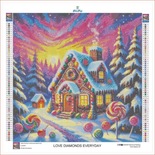 DIAPOP - Lebkuchenhaus im Winterwunderland - 50x50cm - Eckige Harzsteine – Bild 3
