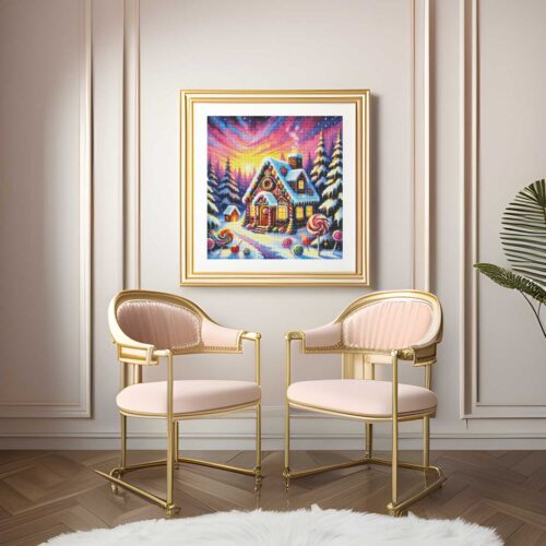 DIAPOP - Lebkuchenhaus im Winterwunderland - 50x50cm - Eckige Harzsteine – Bild 4