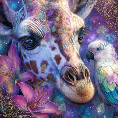 Elly_A.I - Sternen-Safari: Giraffe und Papagei