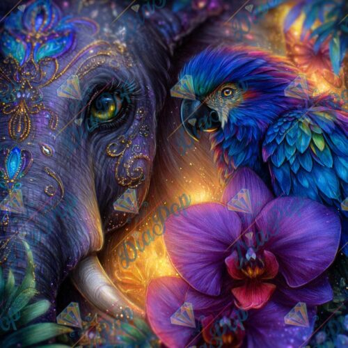 Elly_A.I - Mystische Begegnung: Elefant und Papagei