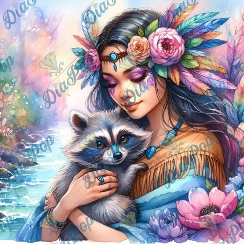 Tiki Diamonds - Indianerprinzessin mit Waschbär-Freund