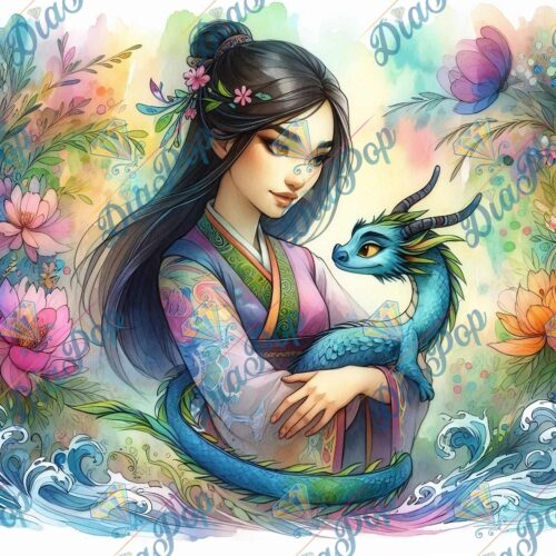 Tiki Diamonds - Kimono-Mädchen mit magischem Drachen