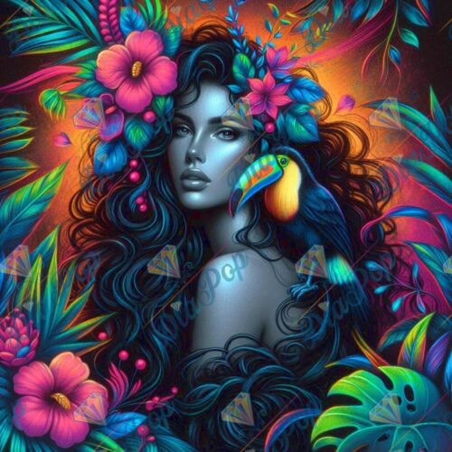 Bellarellas_Ai_Art - Neon Dschungel-Göttin mit Tukan