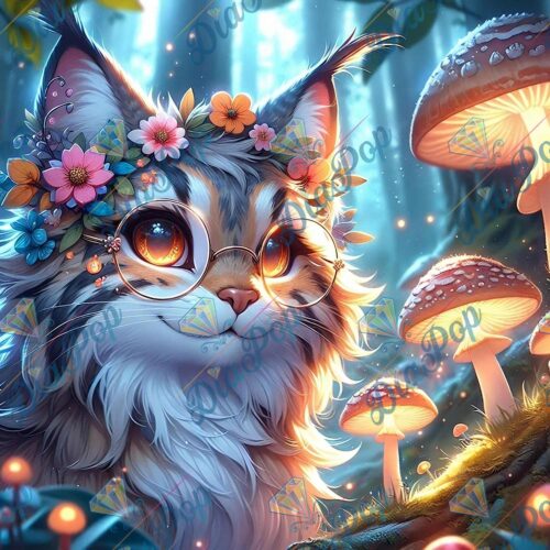 Tiki Diamonds - Märchenhafte Katze im Pilzparadies