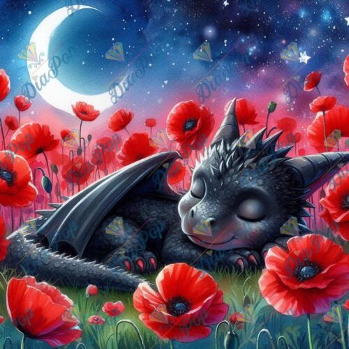 Bellarellas_Ai_Art - Mohnträume - Der sanfte Drache im Mondschein