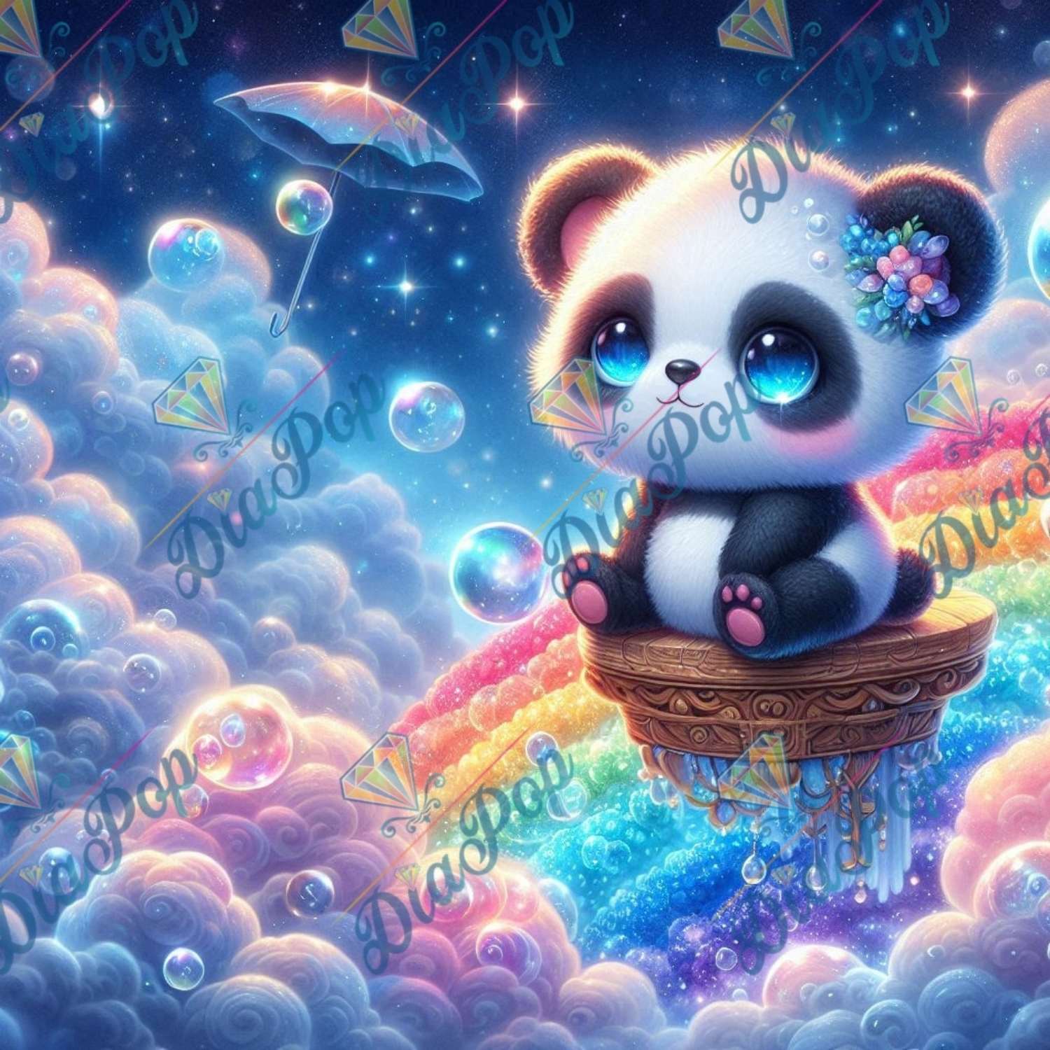 Tinkerangie - Panda im Regenbogen-Himmel