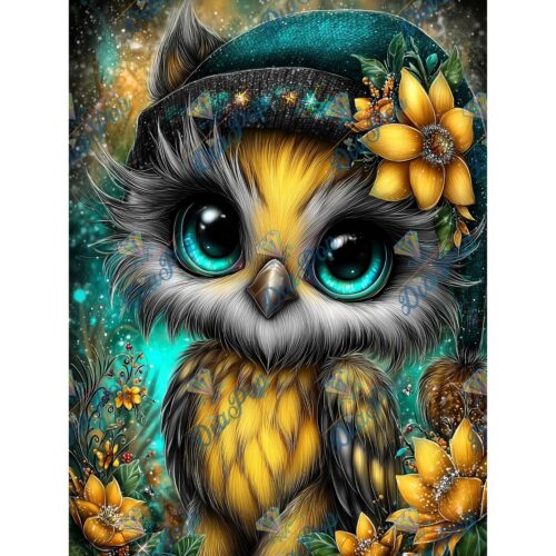 _sweet_loco_ai - Niedliche Fantasy Eule mit Blumen & Mütze