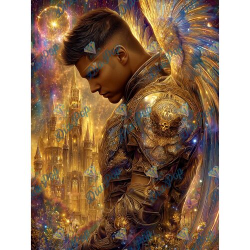 _sweet_loco_ai - Goldener Erzengel vor leuchtender Schlossstadt