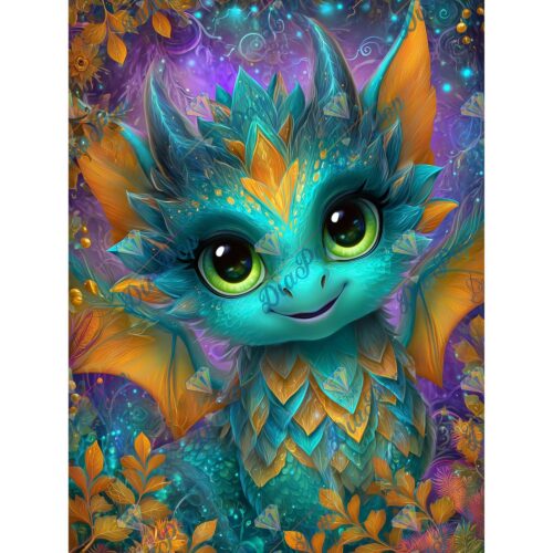 _sweet_loco_ai - Drache Fantasy – Niedlicher Babydrache in Türkis & Gold