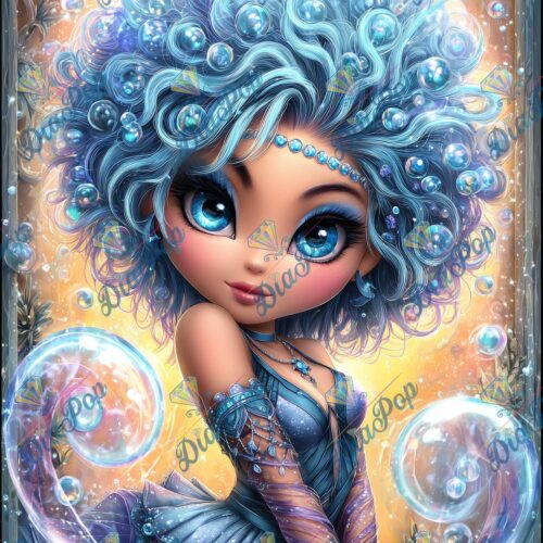 _sweet_loco_ai - Magisches Wassermädchen mit blauen Locken & Seifenblasen