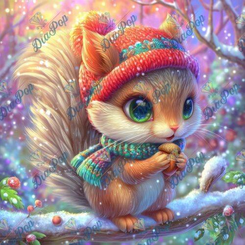 _sweet_loco_ai - Niedliches Winter-Eichhörnchen mit Mütze & Schal