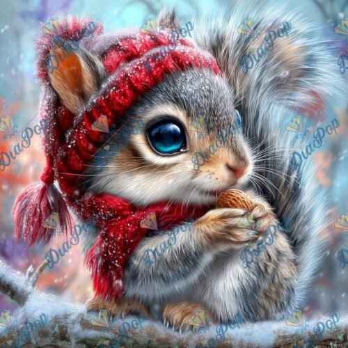 _sweet_loco_ai - Niedliches Eichhörnchen im Winter mit Mütze