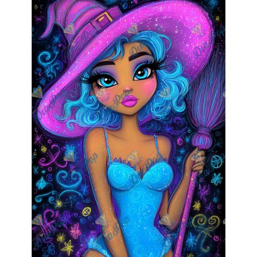 Elly_A.I - Neon Hexenmädchen mit Besen