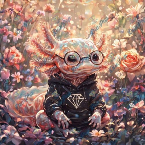 Tiki Diamonds - Diamant-Axolotl im Blumenmeer