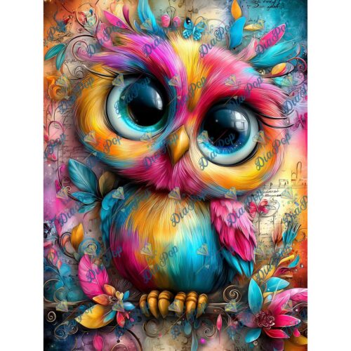 Diamond Painting _sweet_loco_ai - Rainbow Owl – Farbenfroher Glücksbringer