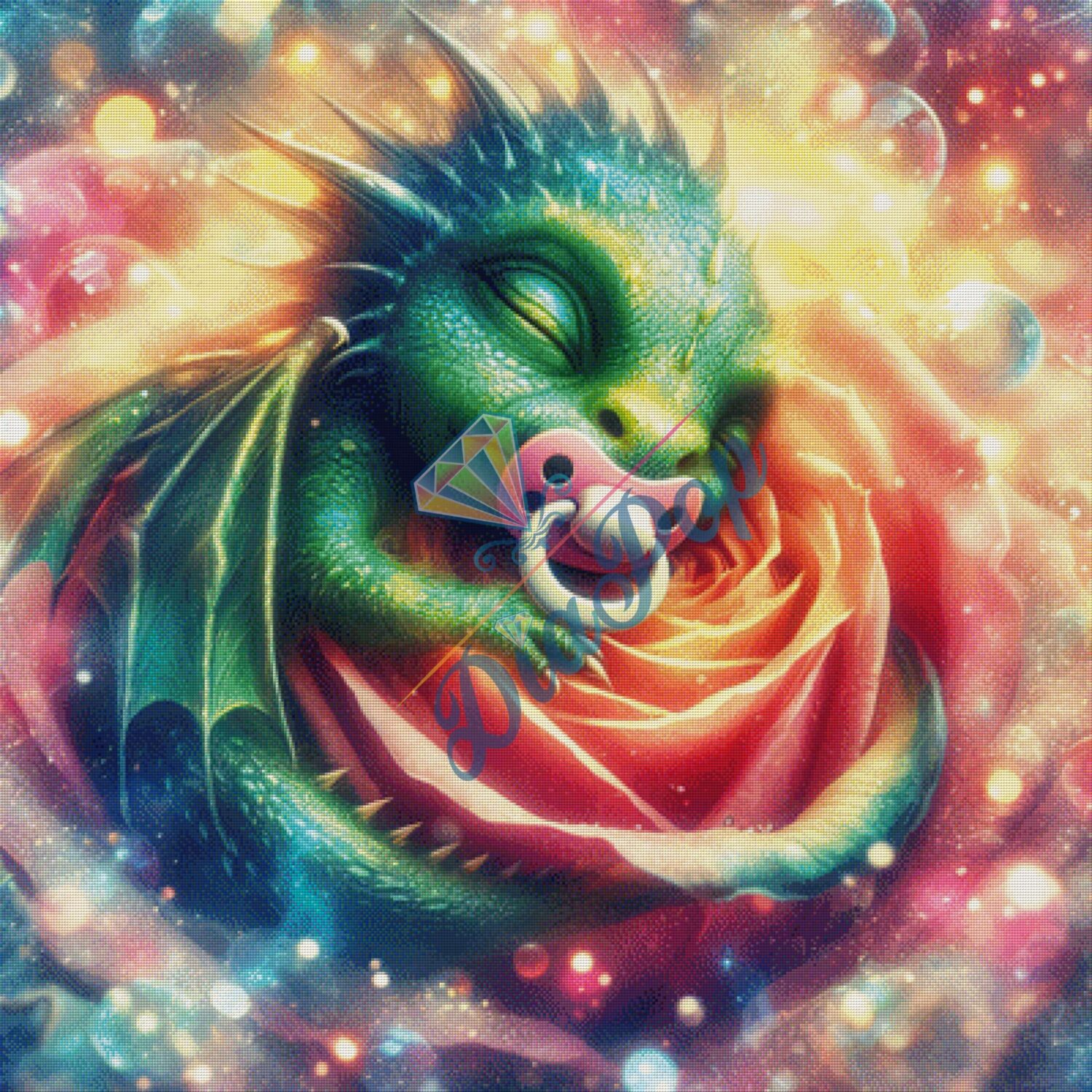 Großes Diamond Painting Baby Drache in Rose mit vielen Farben