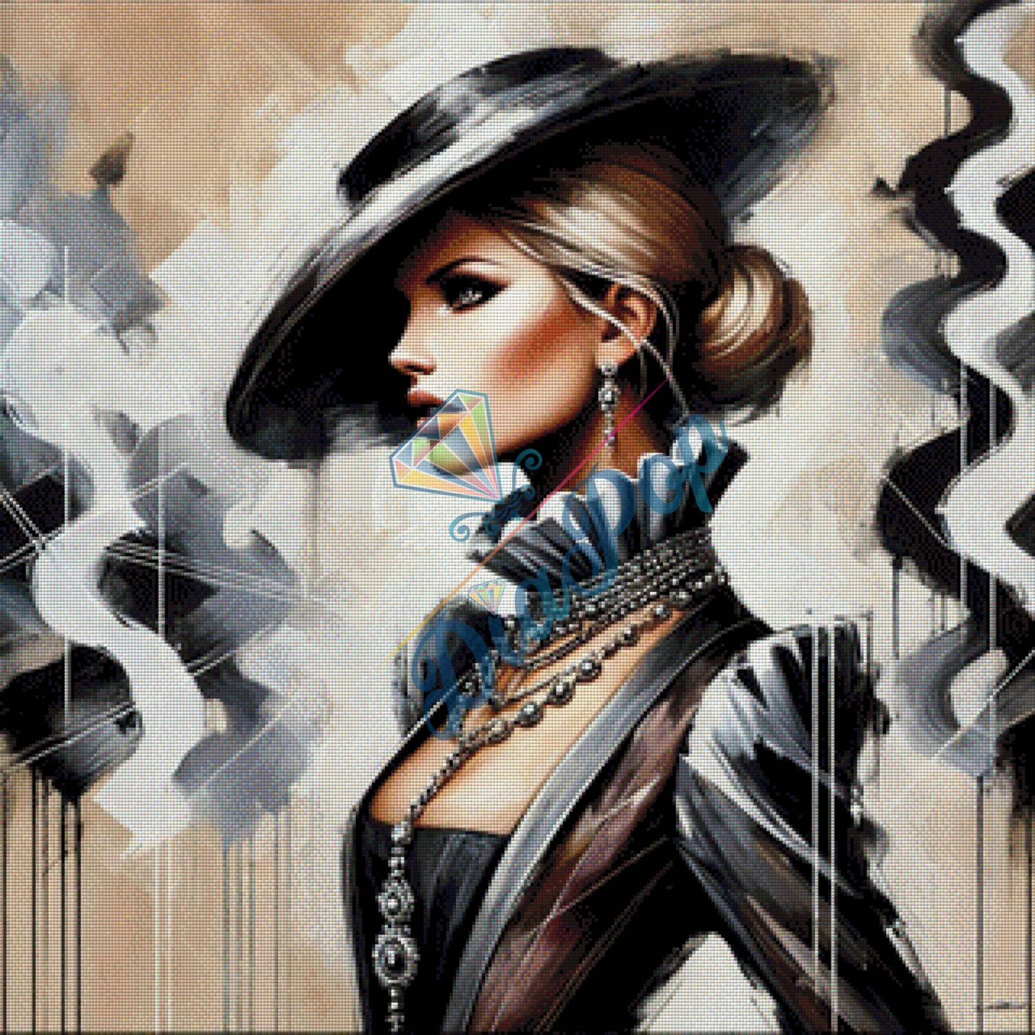 Diamant Painting XXL Misses-x - Elegante Dame mit Hut – detailreiches Fantasy Bild mit vielen Farben