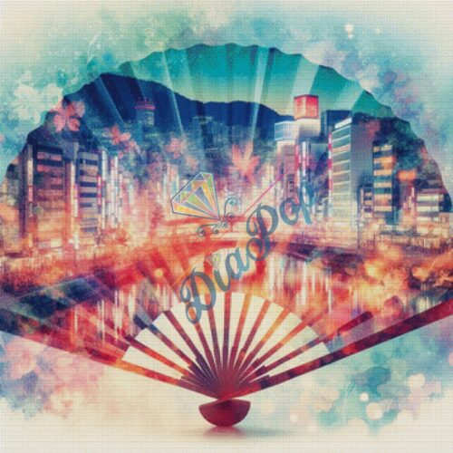 Diamant Painting XXL Misses-x - Japanische Stadt bei Nacht – detailreiches Fantasy Bild mit vielen Farben