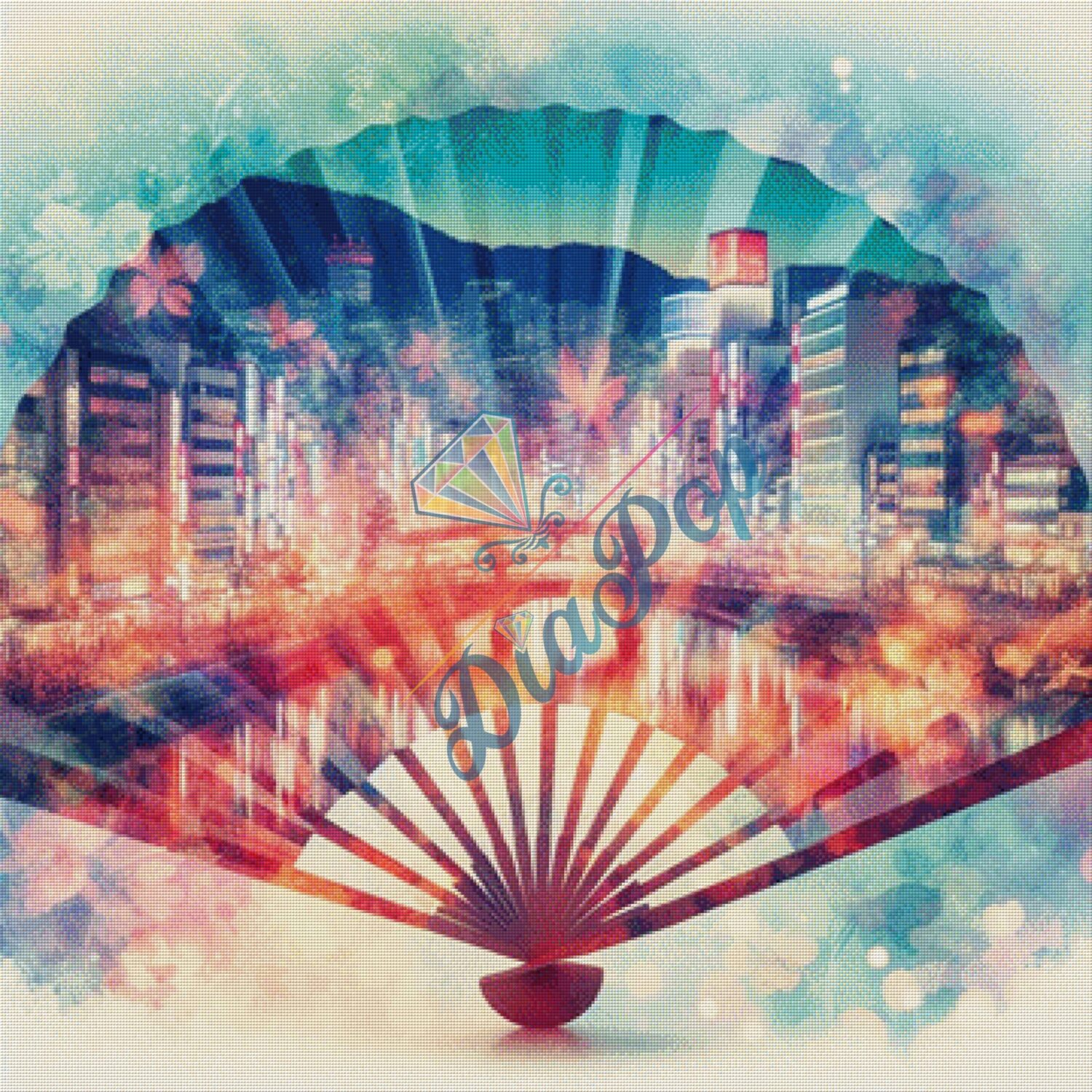 Diamant Painting XXL Misses-x - Japanische Stadt bei Nacht – detailreiches Fantasy Bild mit vielen Farben