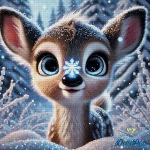 Großes Diamond Painting Winter Rehkitz mit vielen Farben