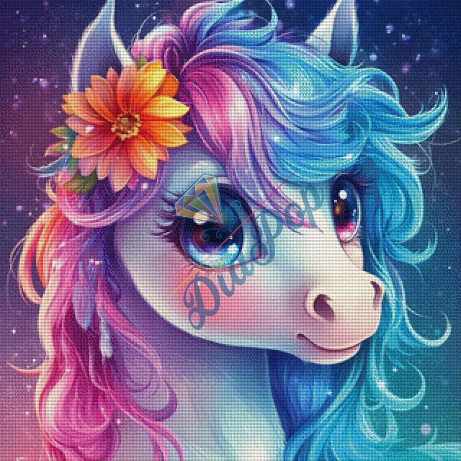 Großes Diamond Painting (K)-Einhorn mit vielen Farben